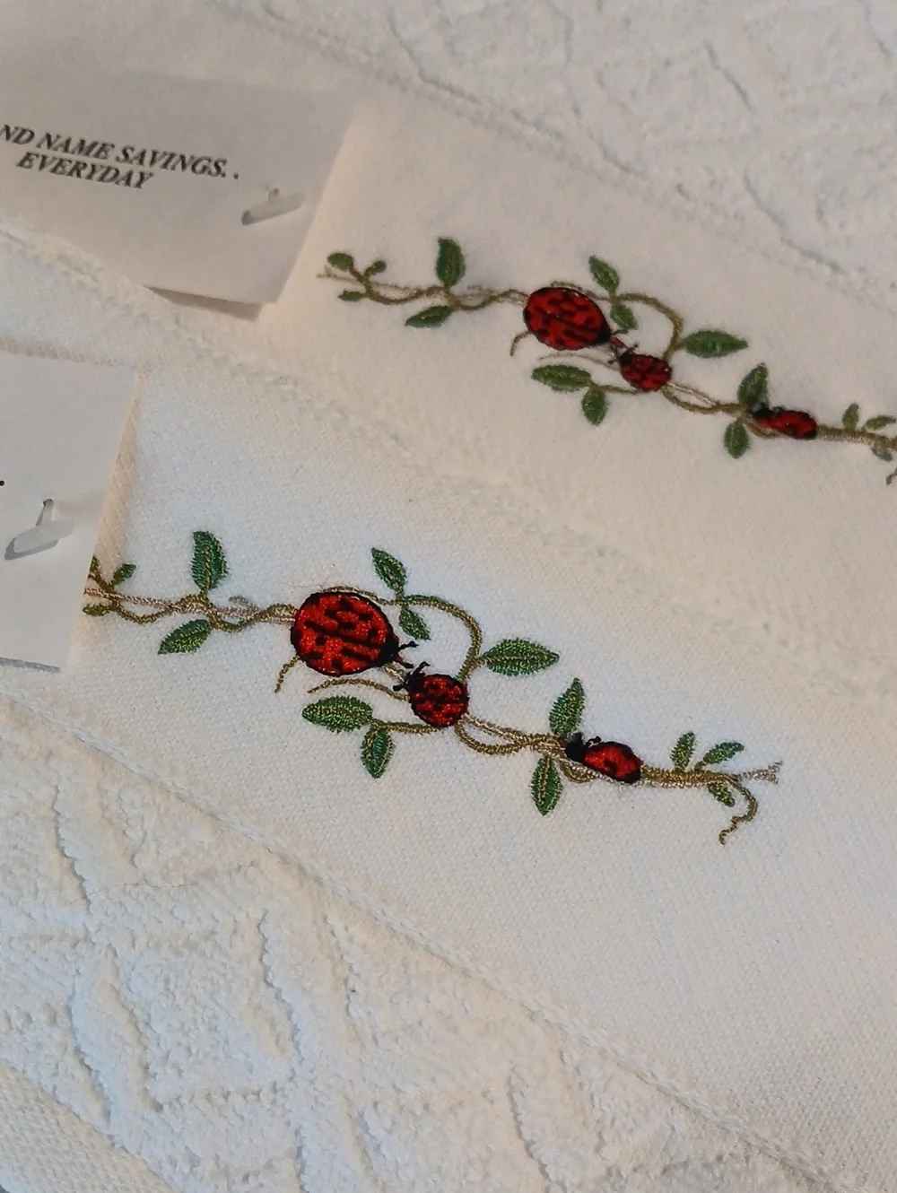 Ladybugs Fingertip Towels 100% Cotton Bianca Jacquard Portugal 12x17.5